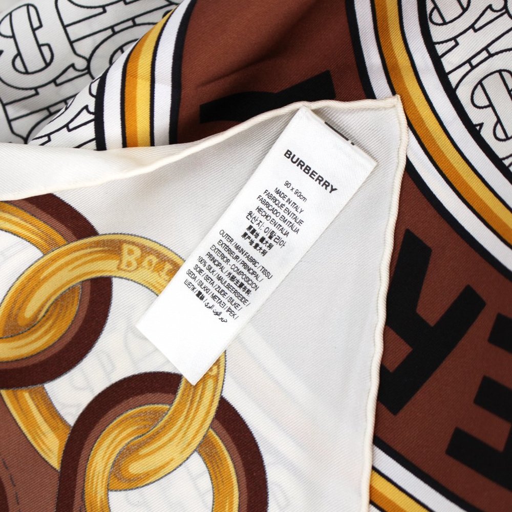 Burberry London Silk Monogram Logo Print Tie Scarf Brown Black 90 X 90 Cm NEW - Picture 7 of 8